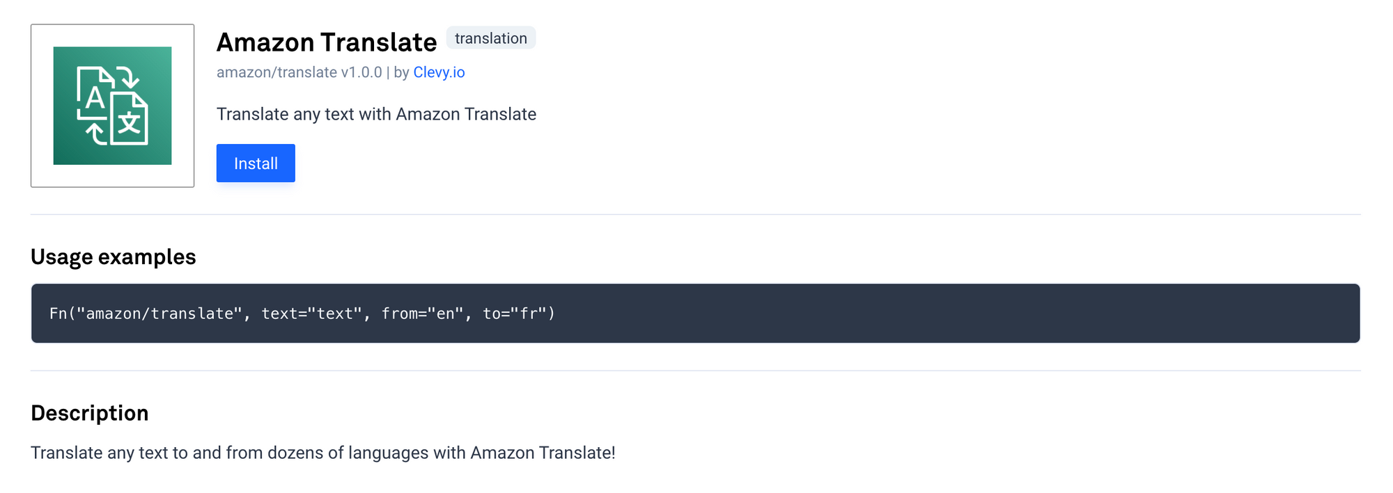 Amazon Translate App in the CSML Studio